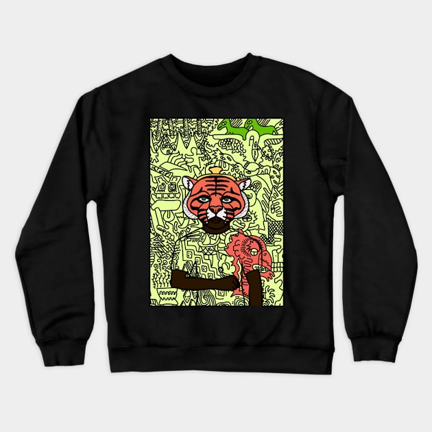 Switzerland - Green-Eyed Male Character with Animal Mask and Doodle Accent Crewneck Sweatshirt by Hashed Art